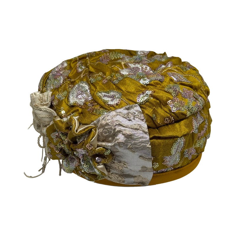 ברט מכווץ רקום פרחים חרדל זהב